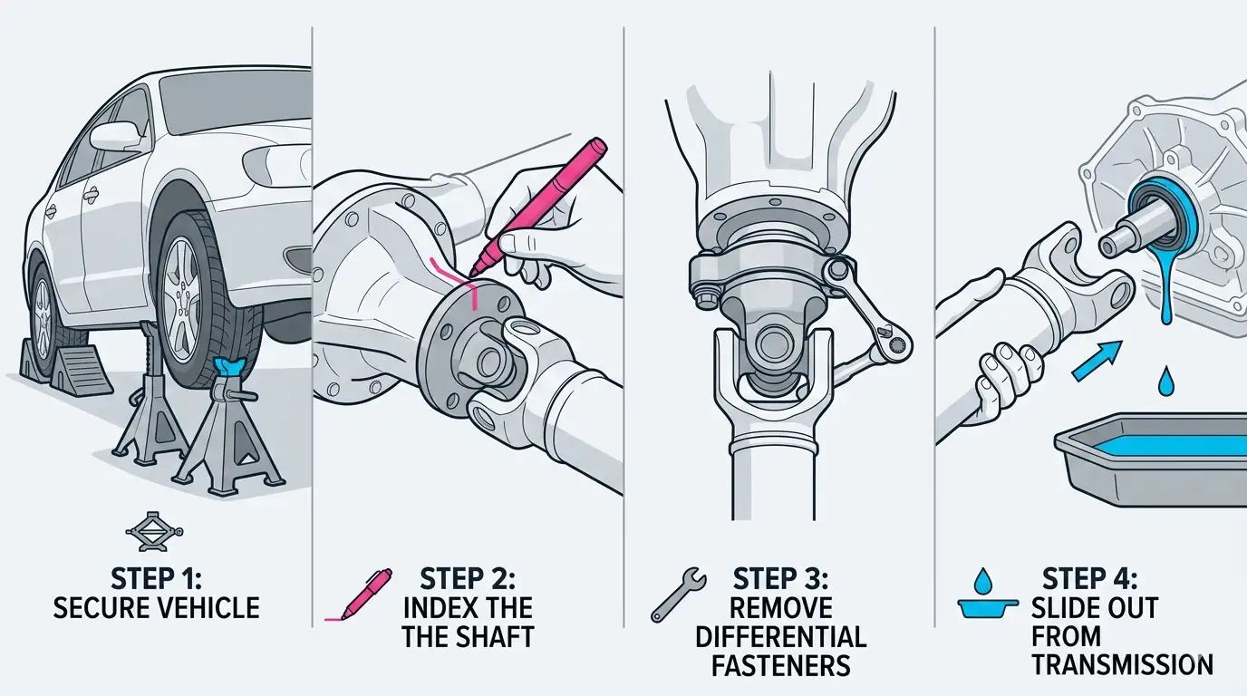 Diagram of Drive Shaft Removal Steps