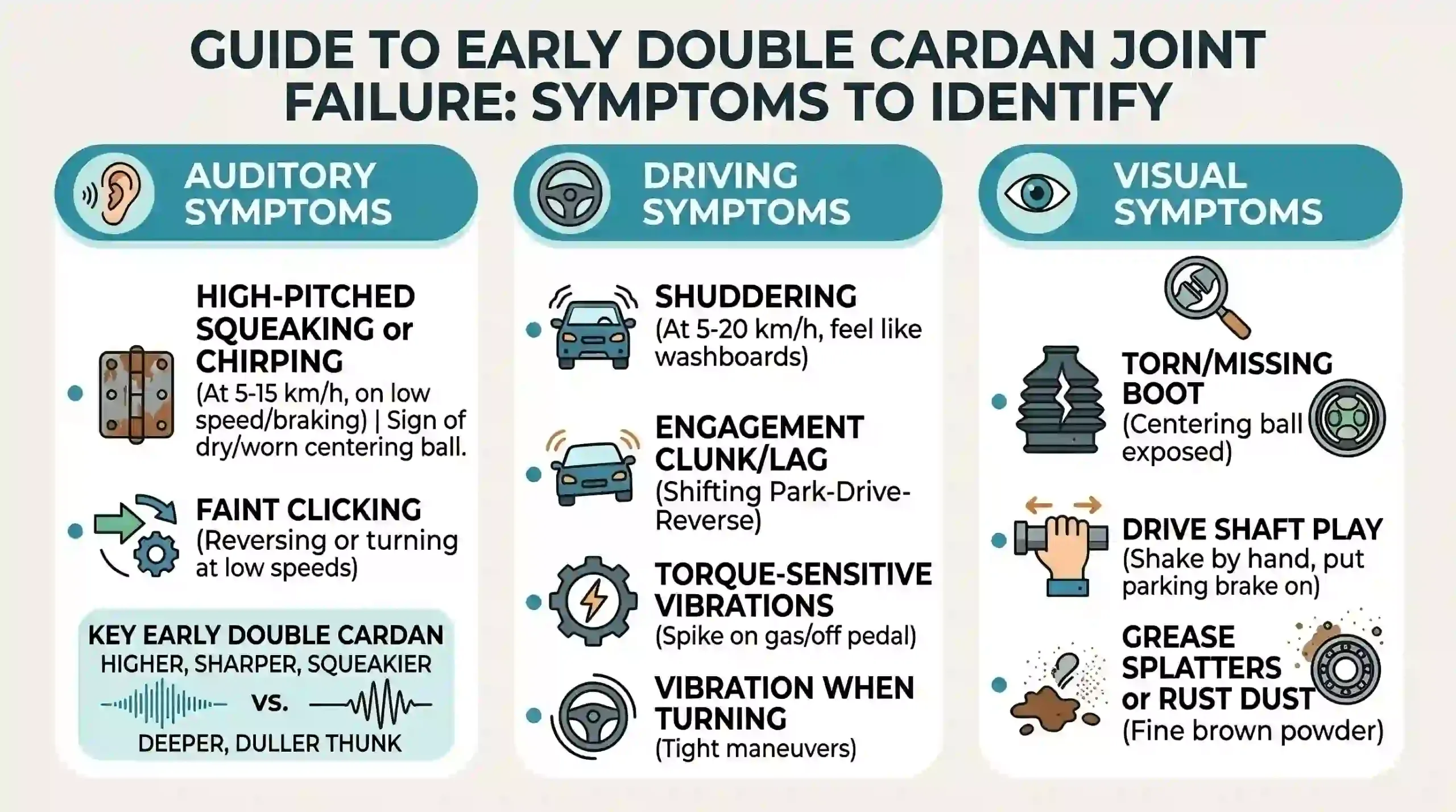 Diagnostic Chart for Double Cardan Joint Failure Symptoms