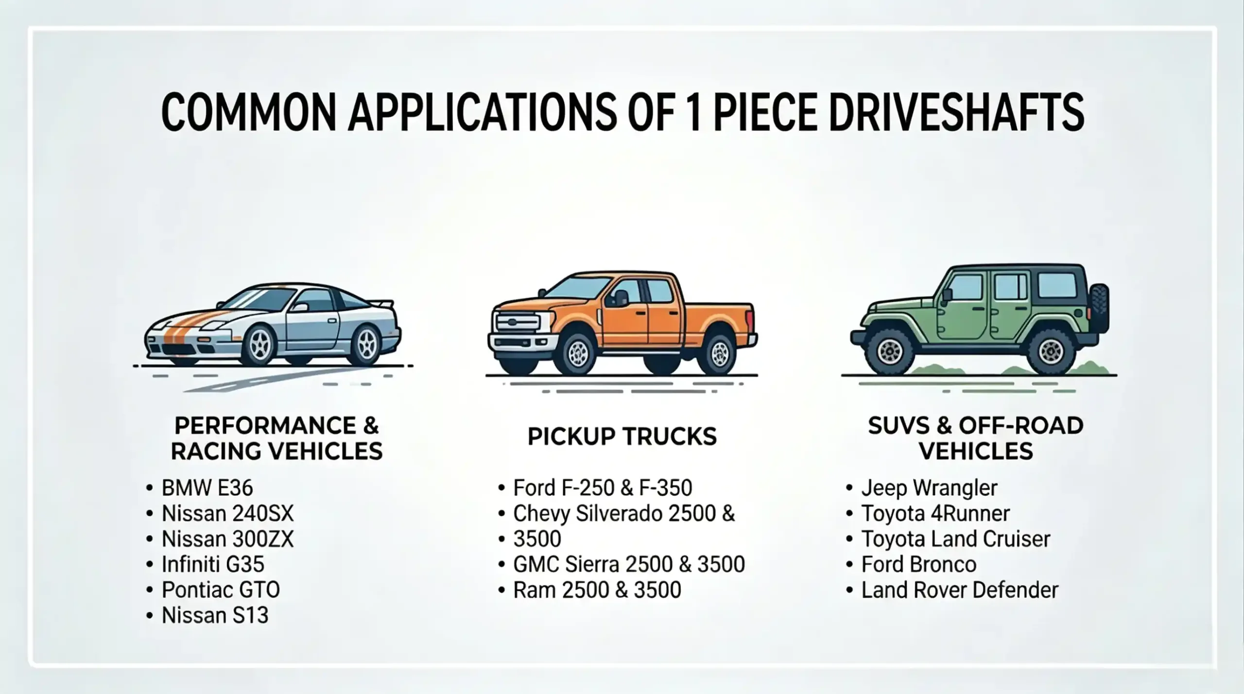 Common Applications of 1 Piece Driveshafts