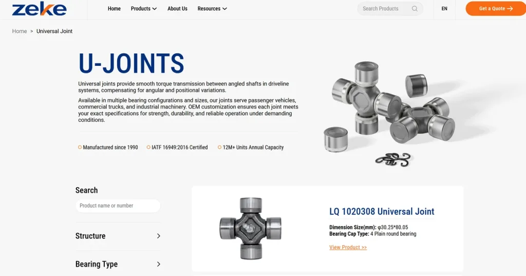 Zeke Parts Universal Joints Product Page