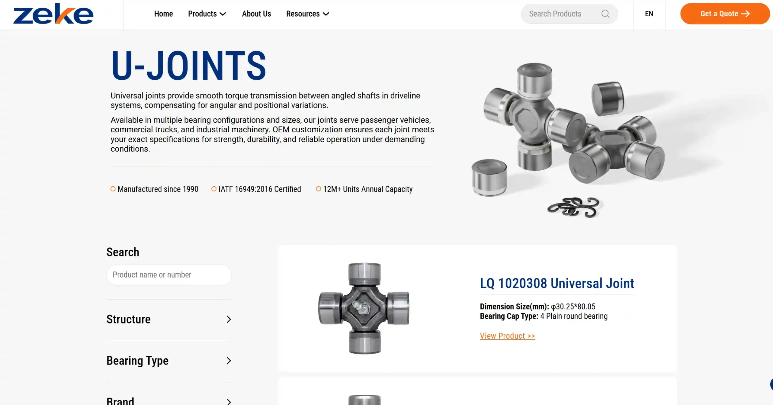 Zeke Parts Universal joints Product Page